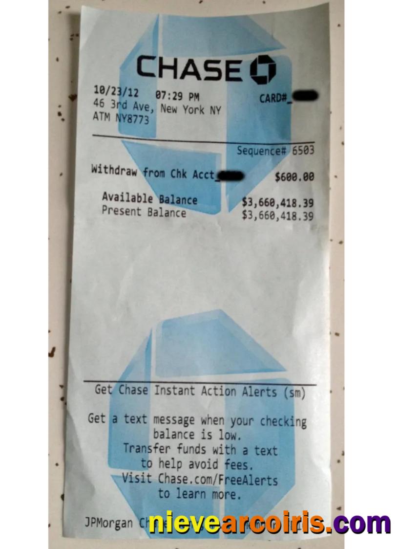 USA Chase bank payment receipt